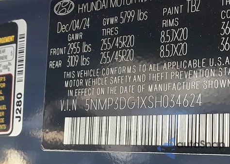 2025 Hyundai Santa Fe Hybrid Limited z USA, uszkodzony, nr VIN 5NMP3DG1XSH034624